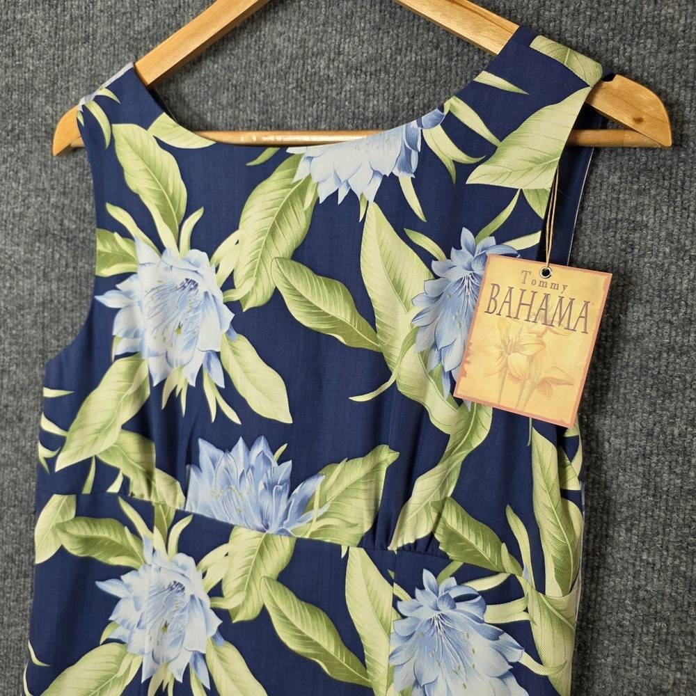 NEW Tommy Bahama 100% Silk Floral Dress 10 Blue Hawaiian Resort Midi Vacation - Picture 4 of 7